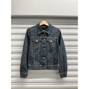 Gap Stretch Denim Jacket Womens Small Dark Wash Blue Button Front Trucker Coat